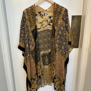 Free People Black and Gold Floral Kimono